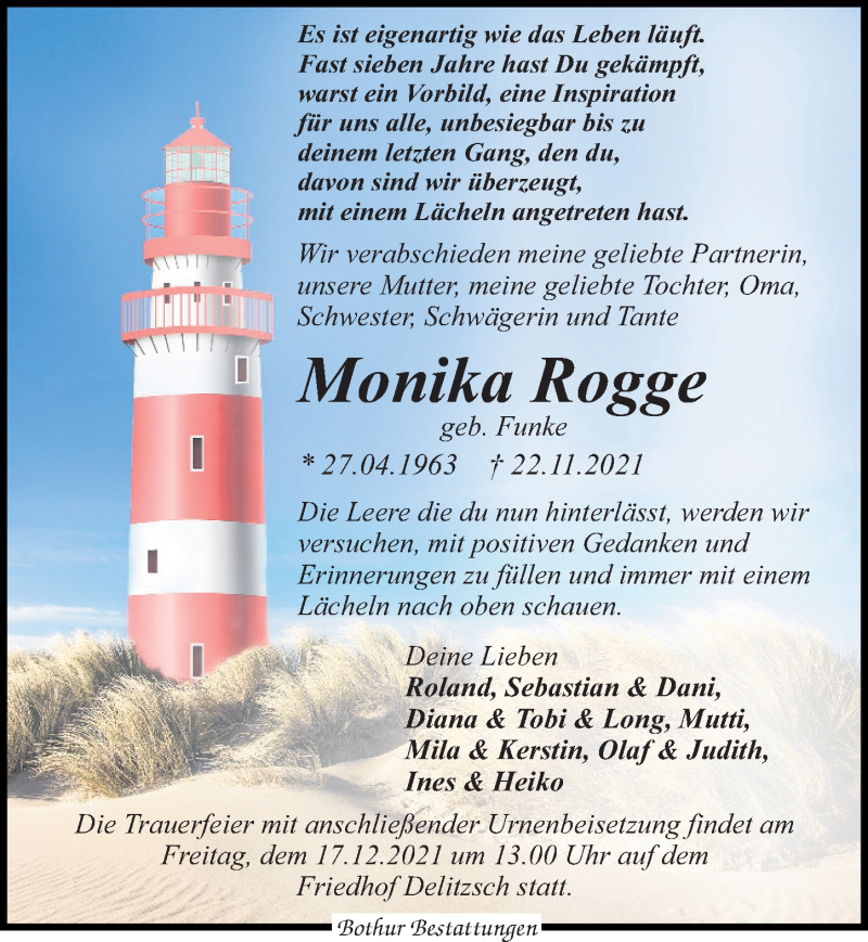  Traueranzeige für Monika Rogge vom 11.12.2021 aus Leipziger Volkszeitung