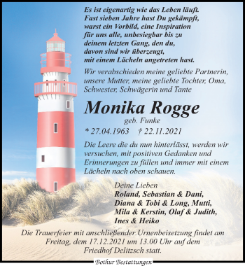 Traueranzeige von Monika Rogge von Leipziger Volkszeitung