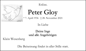 Traueranzeige von Peter Gloy von Kieler Nachrichten