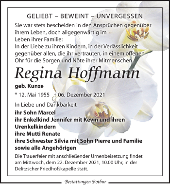 Traueranzeige von Regina Hoffmann von Leipziger Volkszeitung