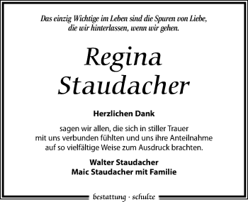 Traueranzeige von Regina Staudacher von Leipziger Volkszeitung