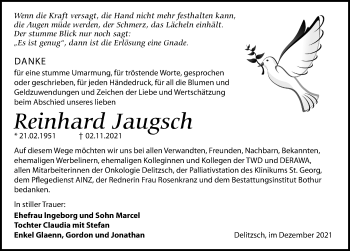 Traueranzeige von Reinhard Jaugsch von Leipziger Volkszeitung