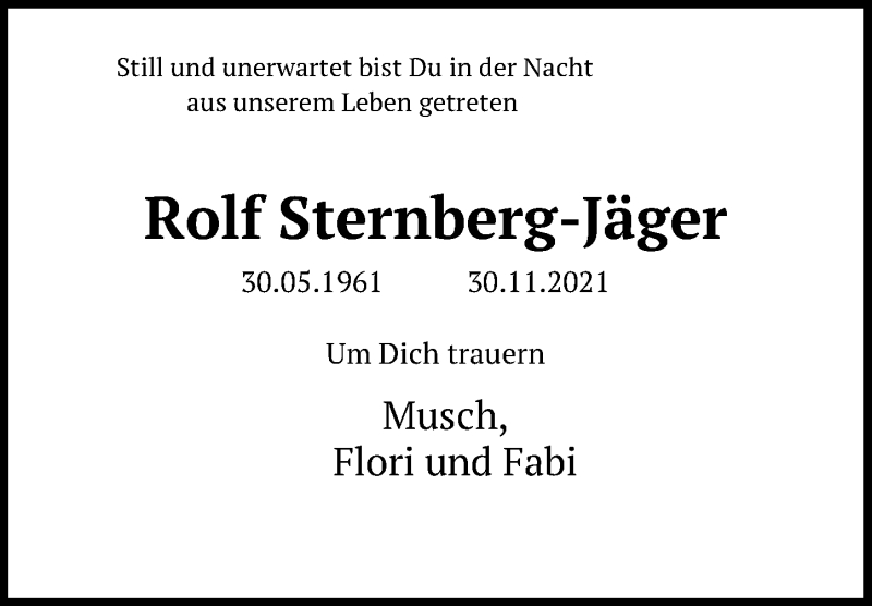 Traueranzeige für Rolf Sternberg-Jäger vom 12.12.2021 aus Lübecker Nachrichten