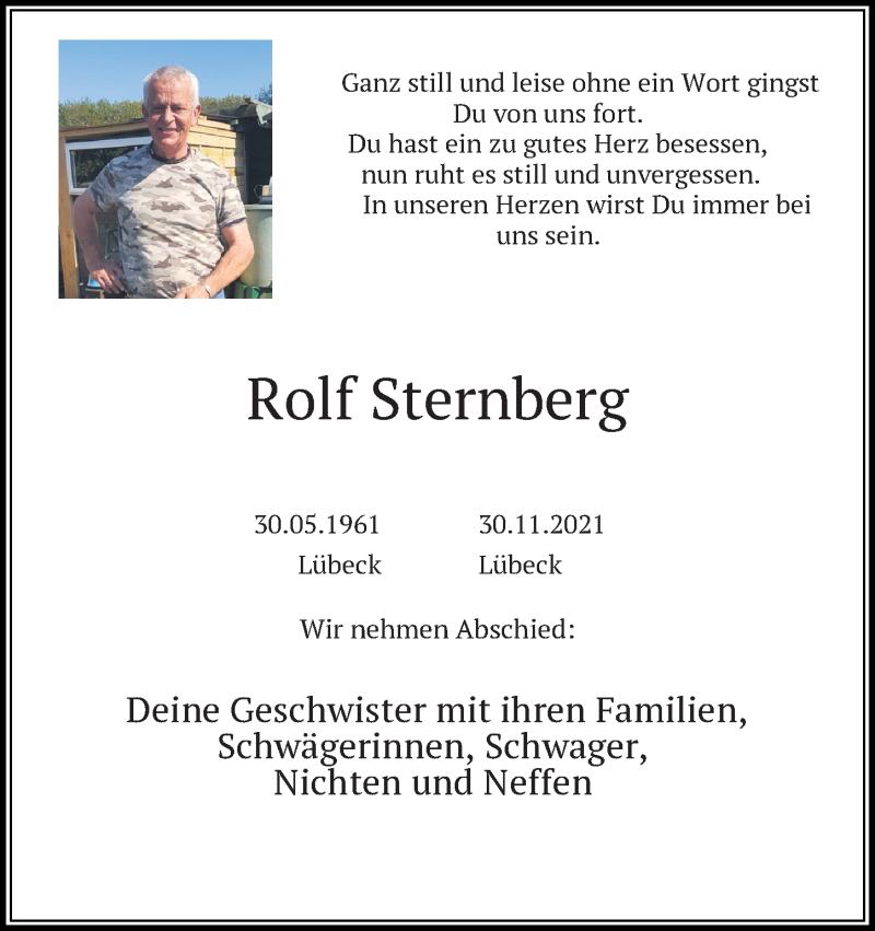  Traueranzeige für Rolf Sternberg vom 05.12.2021 aus Lübecker Nachrichten