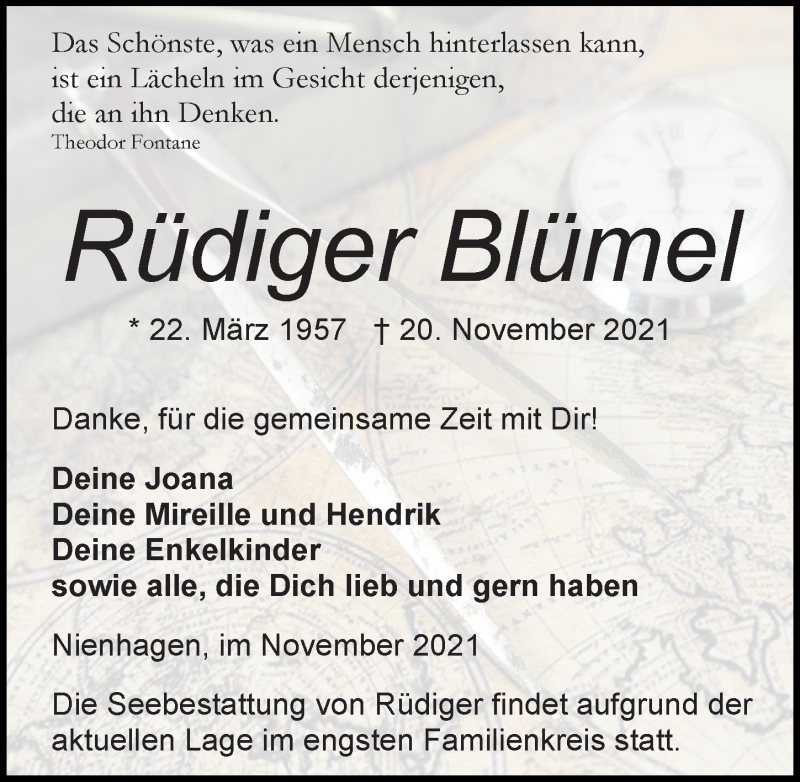  Traueranzeige für Rüdiger Blümel vom 04.12.2021 aus Ostsee-Zeitung GmbH
