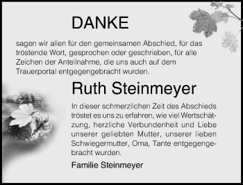 Traueranzeige von Ruth Steinmeyer von Lübecker Nachrichten