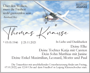 Traueranzeige von Thomas Krause von Leipziger Volkszeitung