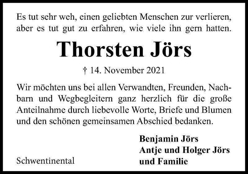  Traueranzeige für Thorsten Jörs vom 11.12.2021 aus Kieler Nachrichten