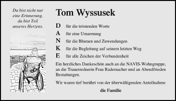 Traueranzeige von Tom Wyssusek von Ostsee-Zeitung GmbH