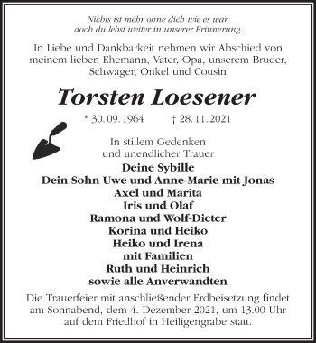 Traueranzeige von Torsten Loesener von Märkischen Allgemeine Zeitung