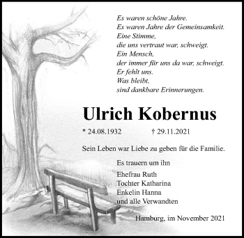 Traueranzeige von Ulrich Kobernus von Ostsee-Zeitung GmbH