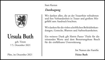 Traueranzeige von Ursula Buth von Kieler Nachrichten