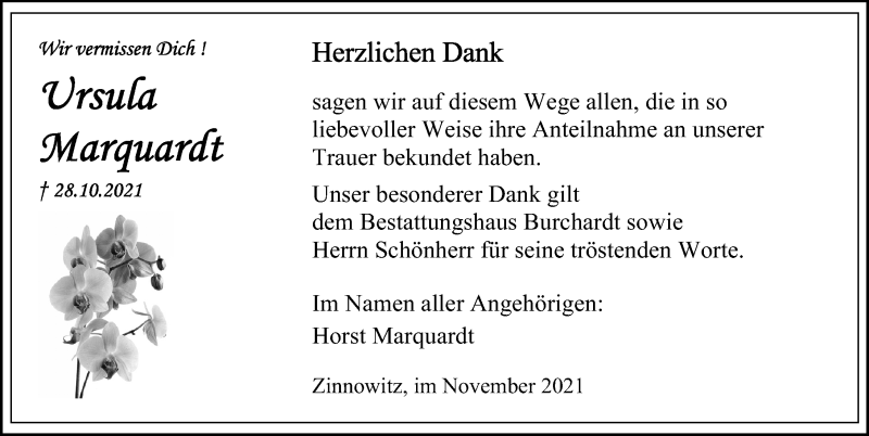  Traueranzeige für Ursula Marquardt vom 04.12.2021 aus Ostsee-Zeitung GmbH