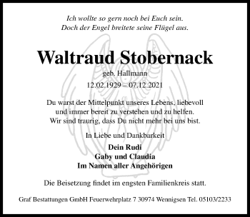 Traueranzeige von Waltraud Stobernack von Hannoversche Allgemeine Zeitung/Neue Presse