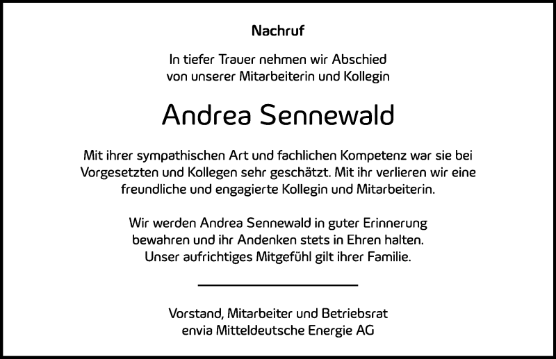  Traueranzeige für Andrea Sennewald vom 27.02.2021 aus Leipziger Volkszeitung