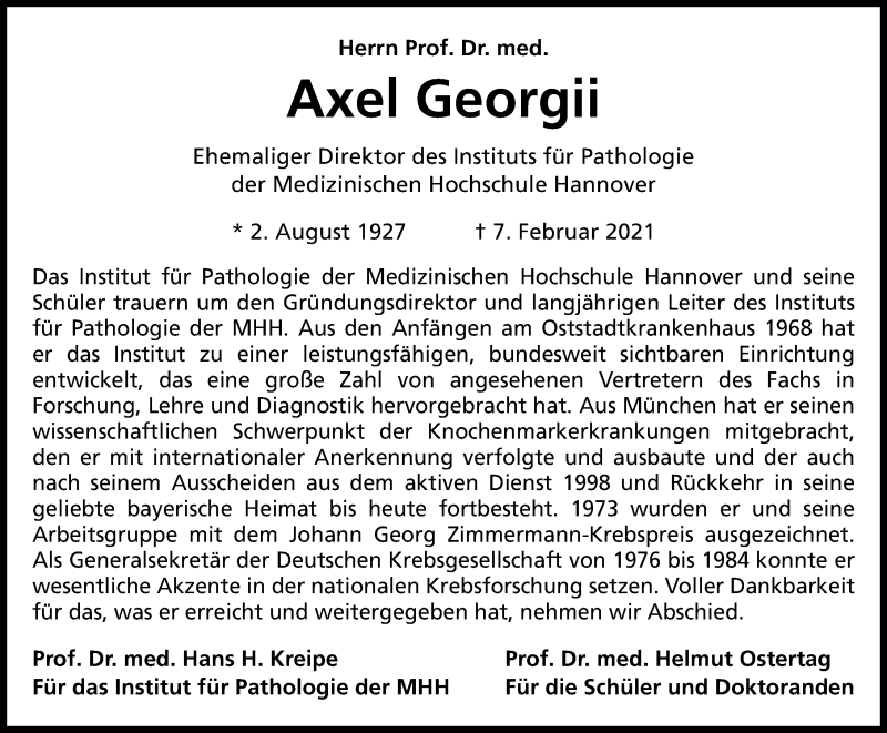  Traueranzeige für Axel Georgii vom 20.02.2021 aus Hannoversche Allgemeine Zeitung/Neue Presse
