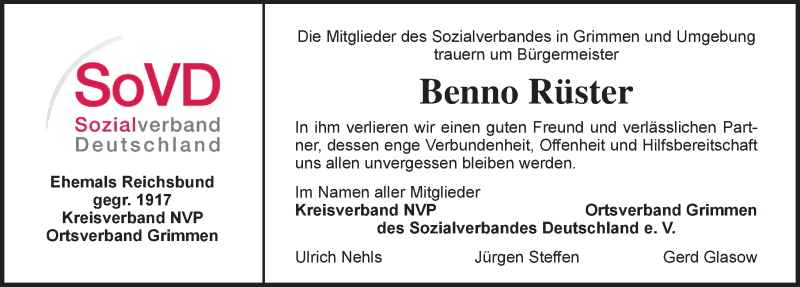  Traueranzeige für Benno Rüster vom 03.02.2021 aus Ostsee-Zeitung GmbH