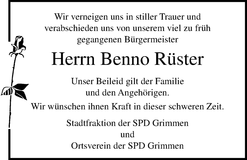  Traueranzeige für Benno Rüster vom 02.02.2021 aus Ostsee-Zeitung GmbH