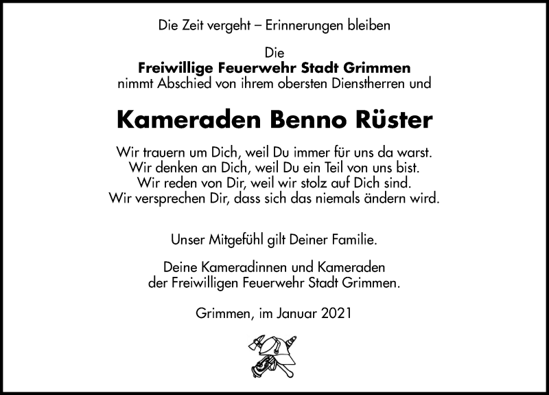  Traueranzeige für Benno Rüster vom 06.02.2021 aus Ostsee-Zeitung GmbH