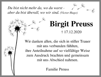 Traueranzeige von Birgit Preuss von Ostsee-Zeitung GmbH