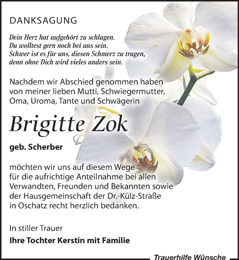  Traueranzeige für Brigitte Zok vom 20.02.2021 aus Leipziger Volkszeitung