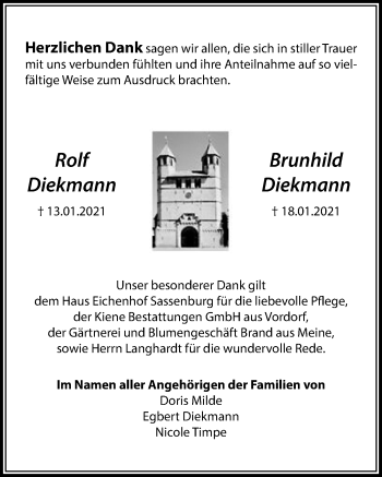 Traueranzeige von Brunhild Diekmann von Aller Zeitung