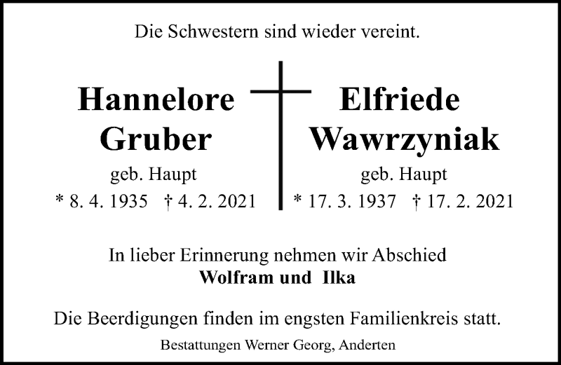 Traueranzeige für DiHannelore Gruber vom 27.02.2021 aus Hannoversche Allgemeine Zeitung/Neue Presse