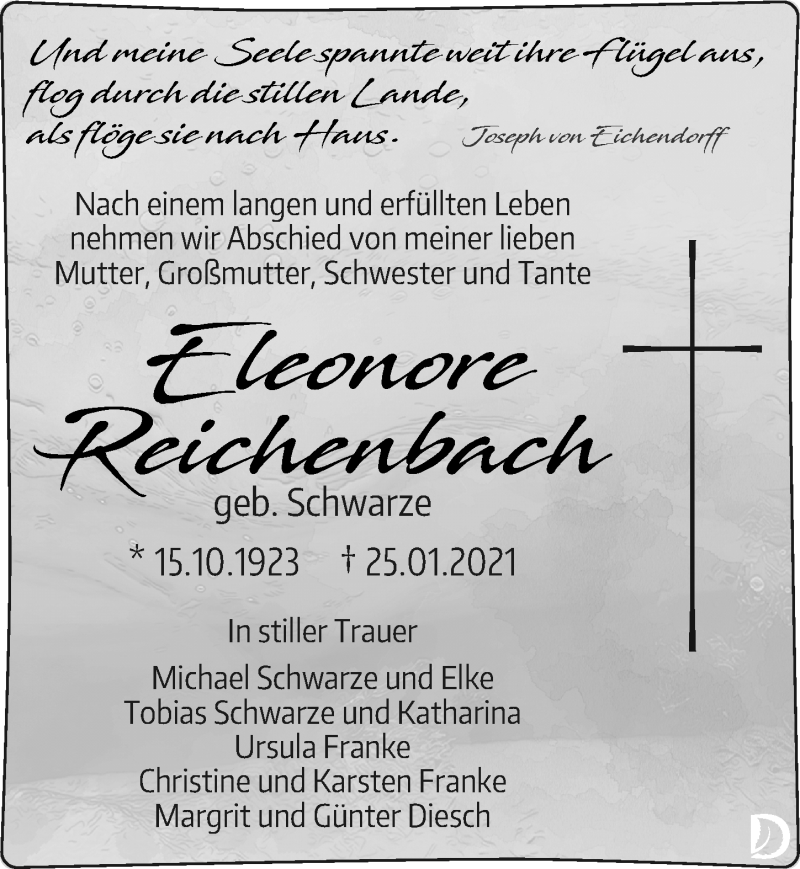  Traueranzeige für Eleonore Reichenbach vom 06.02.2021 aus Leipziger Volkszeitung