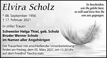 Traueranzeige von Elvira Scholz von Leipziger Volkszeitung