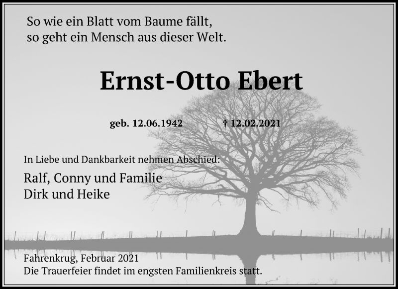  Traueranzeige für Ernst-Otto Ebert vom 16.02.2021 aus Ostsee-Zeitung GmbH