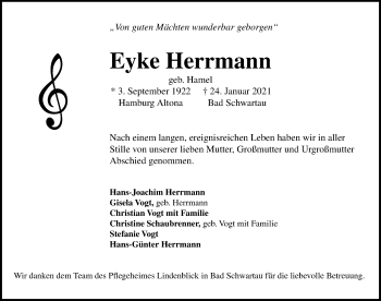 Traueranzeige von Eyke Herrmann von Lübecker Nachrichten