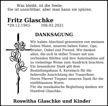 Traueranzeige von Fritz Glaschke von Märkischen Allgemeine Zeitung