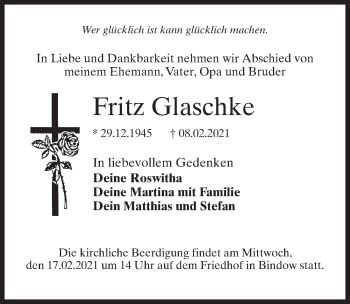 Traueranzeige von Fritz Glaschke von Märkischen Allgemeine Zeitung