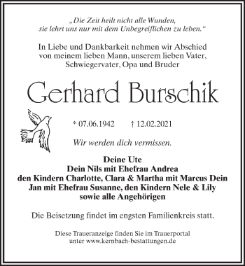 Traueranzeige von Gerhard Burschik von Märkischen Allgemeine Zeitung