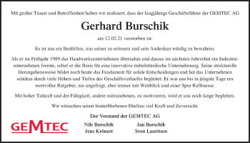 Traueranzeige von Gerhard Burschik von Märkischen Allgemeine Zeitung