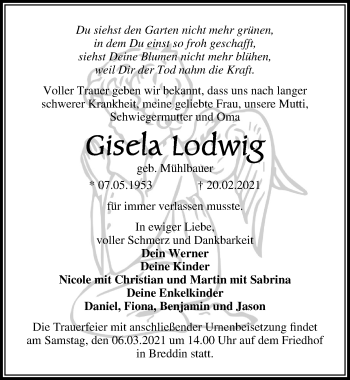 Traueranzeige von Gisela Lodwig von Märkischen Allgemeine Zeitung