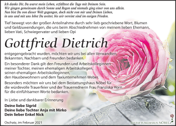 Traueranzeige von Gottfried Dietrich von Leipziger Volkszeitung