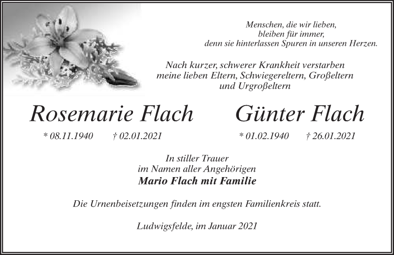  Traueranzeige für Günter Flach vom 13.02.2021 aus Märkischen Allgemeine Zeitung