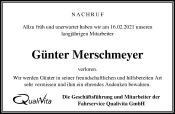 Traueranzeige von Günter Merschmeyer von Peiner Allgemeine Zeitung