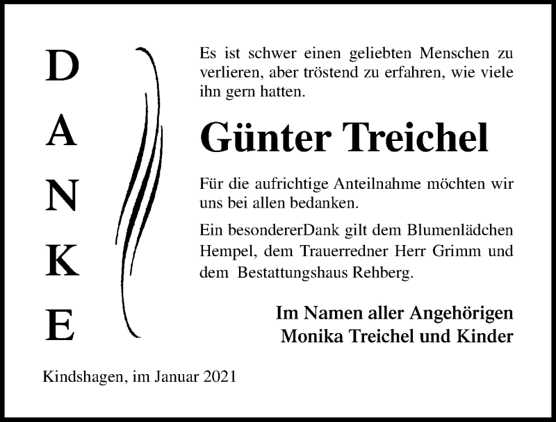  Traueranzeige für Günter Treichel vom 06.02.2021 aus Ostsee-Zeitung GmbH