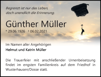 Traueranzeige von Günther Müller