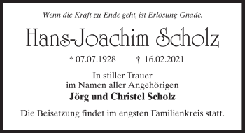 Traueranzeige von Hans-Joachim Scholz von Märkischen Allgemeine Zeitung