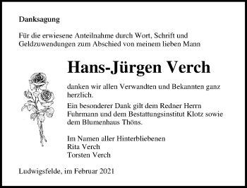 Traueranzeige von Hans-Jürgen Verch von Märkischen Allgemeine Zeitung
