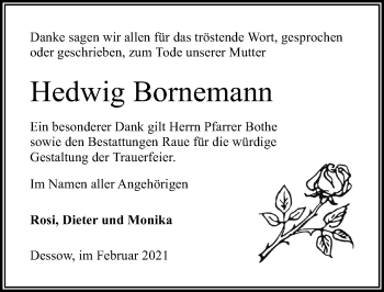 Traueranzeige von Hedwig Bornemann