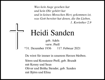 Traueranzeige von Heidi Sanden von Lübecker Nachrichten