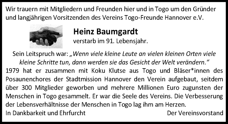  Traueranzeige für Heinz Baumgardt vom 20.02.2021 aus Hannoversche Allgemeine Zeitung/Neue Presse