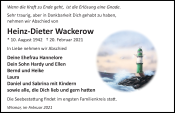 Traueranzeige von Heinz-Dieter Wackerow von Ostsee-Zeitung GmbH