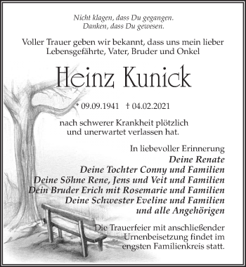 Traueranzeige von Heinz Kunick von Märkischen Allgemeine Zeitung