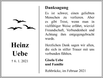 Traueranzeige von Heinz Uebe von Märkischen Allgemeine Zeitung