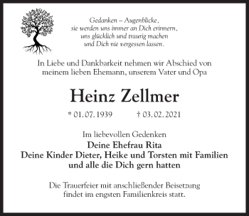 Traueranzeige von Heinz Zellmer von Märkischen Allgemeine Zeitung